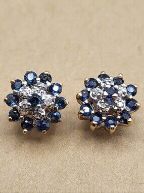 Samuel Aaron 10K Gold w/ Sapphire & Diamond Cluster - Vintage Elegant Brilliant